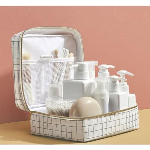 Square Double-Layer Cosmetic Bag Room Organizer Makeup Organizer Bathroom Storage Travel Toiletry Bag Waterproof Storage Bags