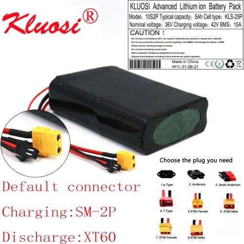 KLUOSI 10S2P 36V 5Ah 250W 450W 42V Lithium Battery Pack with 15A BMS for Electric Scooter Skateboard Ebike Electric Bicycle Etc