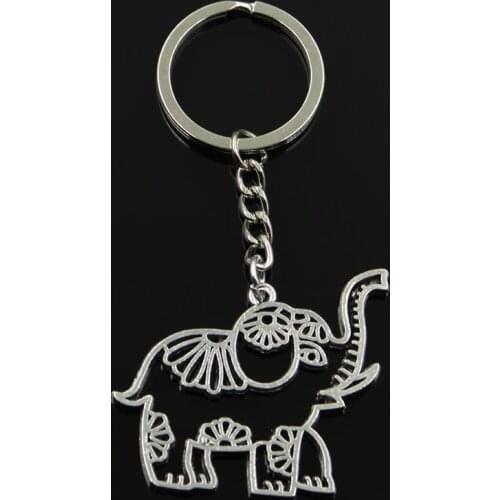 Fashion Keychain 41x50mm Hollow Elephant Silver Color Pendants DIY Men Jewelry Car Key Chain Ring Holder Souvenir For Gift
