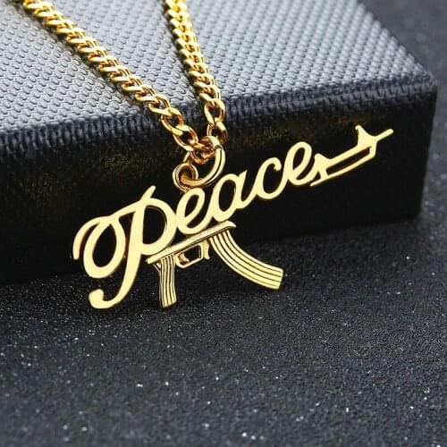 Men Punk Rifle Pendant Maintain Peace Necklace Gold Color Gun Stainless Steel Choker Anti War Soldier Gifts Jewelry