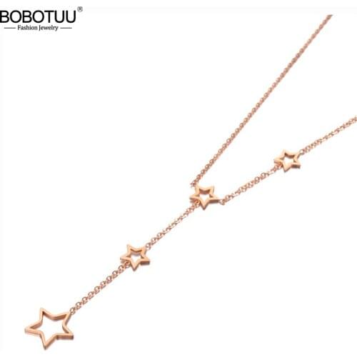 BOBOTUU New Titanium Steel 4Pcs Lovely Star Charm Pendant Necklaces Jewelry Romantic Birthday Party Necklace For Women BN20092