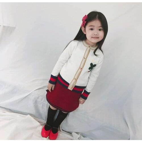 Baby Girls Cotton Knitted Sweater Toddler Girl Princess Sweater Skirt Set Kids Party Stripe Sweaters Children Clothing 2PCS