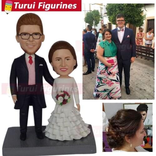 Polymer clay bobblehead Custom Wedding Couple Bobblehead custom kiss dolls wedding cake toppers figurines custom service figurin