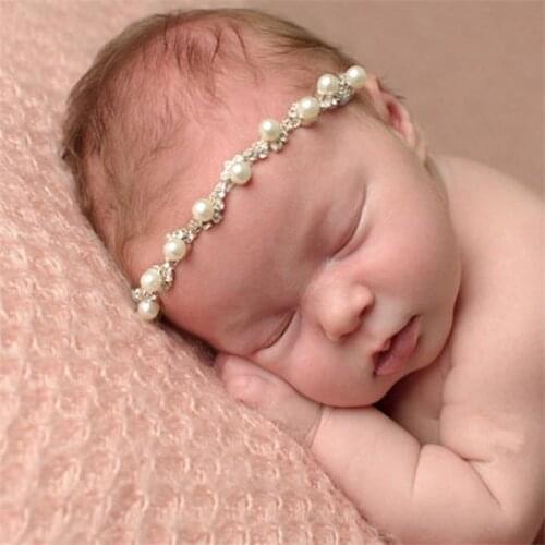 Girls Newborn Hairband Rhinestone 2018 Vintage Beauty Handmade Headbands Pearl Beads Elastic Kids Hair Band Wedding Accessories