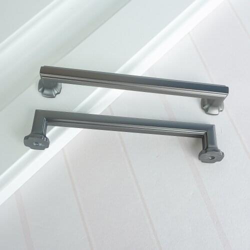 5'' Dark Gray Furniture Handle Simple Kitchen Cabinet Pulls Zinc Alloy Drawer Wardrobe Knob Pull Cabinet Hardware 128mm