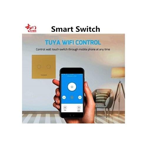 Touch Switch 2Gang 1Way 2Way Wall Switch EU Standard Luxury Glass Panel Touch Light Switch Black White Golden Switches