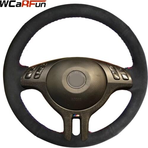 WCaRFun DIY Hand-Stitched Black Suede Car Steering Wheel Cover for BMW E39 E46 325i E53 X5