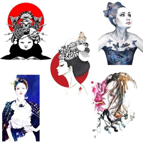 Punk Fashion Lady Stickers Heat Thermal Transfer For Clothing Beautiful Girl Iron-on Transfers For Clothes Iron On Patch DIY