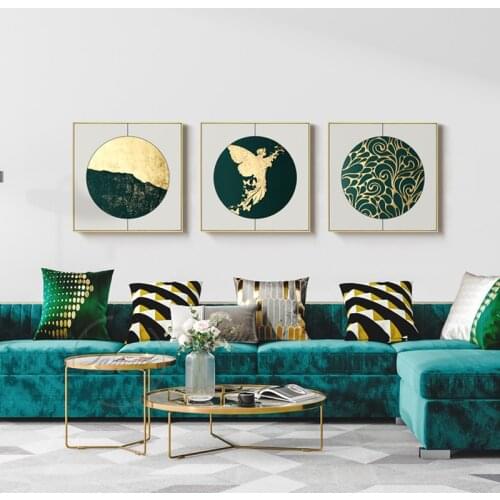Dark green decorative painting, modern light luxury abstract decoration, living room background wall restaurant mural square