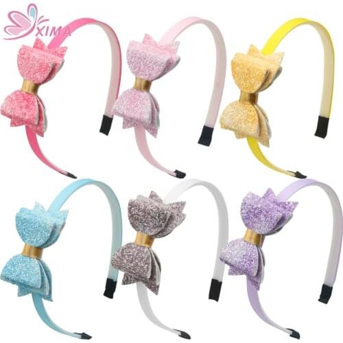 XIMA 1PC Glitter Hair Bows Plastic Hoop Girls Hairbands Princess Headwear Children Headband Hair Accessories