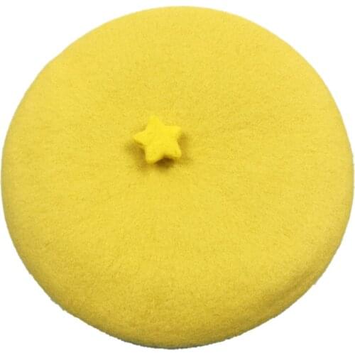 Yellow Star beret Hat girl winter Cute casual fashion painter cap women wool warm hat wholesale New 2021
