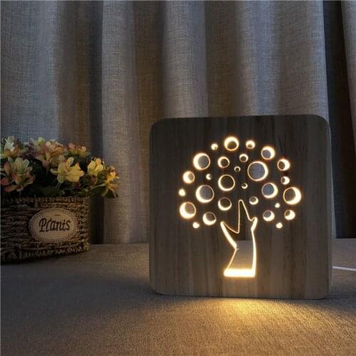 Ladys Style Wooden LED Night Light USB Plug Warm light Bedside Night Lamp Room Atmosphere Table Lamp Night Decoration Lighting
