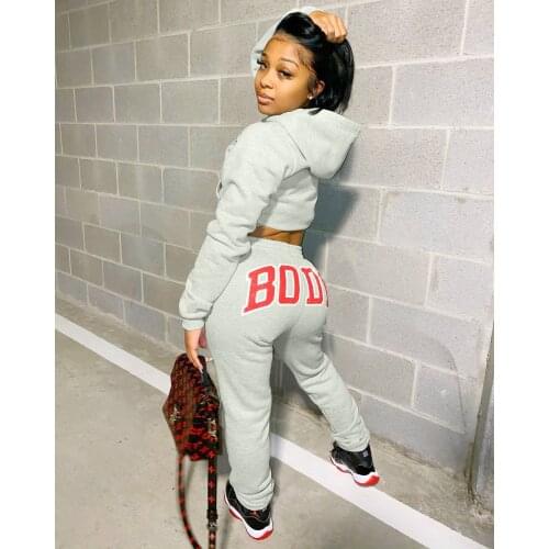 Ronikasha Womens 2 Piece Outfits Tracksuits Hooded Crop Top Sweatshirt + Sweatpants Body Letter Printed Fall Winter Sweatsuits