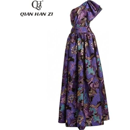 Qian Han Zi High-end customized celebrity fashion runway maxi dress Womens Sexy One-Shoulder Jacquard long party dresses