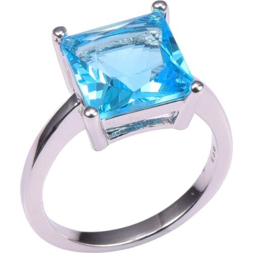 Simulated Aquamarine 925 Sterling Silver Wedding Party Fashion Design Romantic Ring Size 5 6 7 8 9 10 11 12 PR36