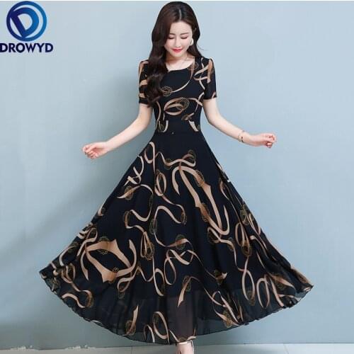 2021 Summer Boho Beach Maxi Dress for Women O-neck Floral Printed Short Sleeve Women Chiffon Long Dresses Elegant Party Vestidos