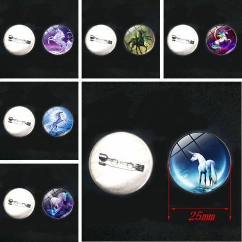 1pcs! 2020 New Popular Classic Starry Sky Unicorn Badge 20mm / 25mm Glass Convex Round Stainless Steel Brooch Jewelry