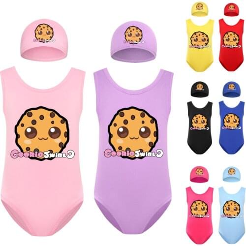 Cookie Swirl C Girls Swimsuit + Swimming Cap Set Swimwear Big Girl Swimsuit Skirt Size 8 Toddler Baby Girl Bathing Suit 1 Piece