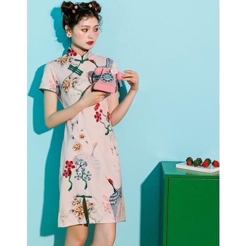 2019 Design Traditional Chinese Dress Crane Charming Cheongsam Japanese Harajuku Vintage Gothic Lolita Cheongsam Dress FF2280