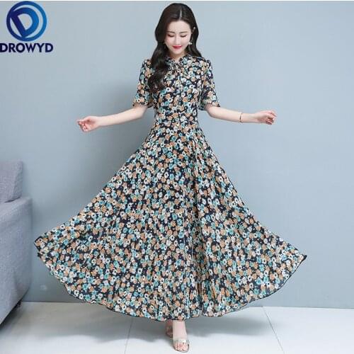 2021 Summer Vintage Chic Long Dress 4XL Plus Size Floral Chiffon Boho Beach Dress Women Casual Party Bodycon Maxi Dress Vestidos