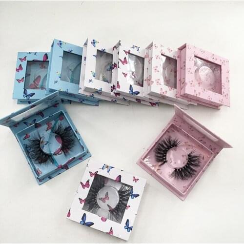 28mm Mink Eyelashes Full Strip Soft Lashes with Blue Butterfly Square Lash Box