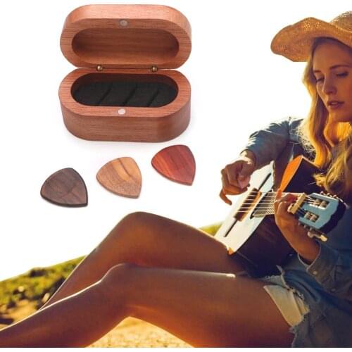 3x Guitar Picks Plectrum Wooden Storage Box Holder Container Display Case Gift Acoustic Electric Bass Guitar Accessories