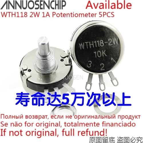 5PCS WTH118 2W 1A Potentiometer 1K 2.2K 4.7K 10K 22K 47K 100K 470K 1M WTH118-2W Round Shaft Carbon Rotary Taper Potentiometer