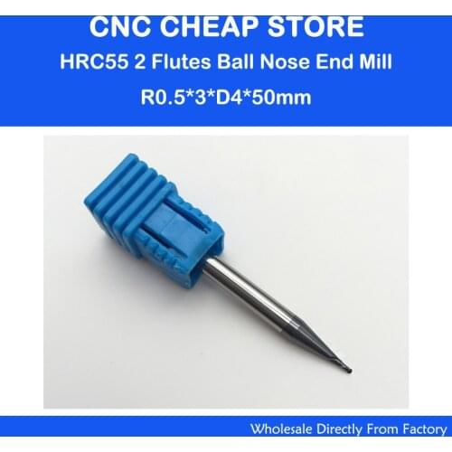 Free shipping 5pcs/set R0.5 Real HRC55 2 flutes ball nose end mill milling cutter CNC router bit 4*1*50mm