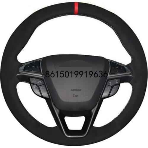 Car Steering Wheel Cover Hand-stitched Black Suede For Ford Mondeo Fusion 2013-2019 EDGE 2015-2019