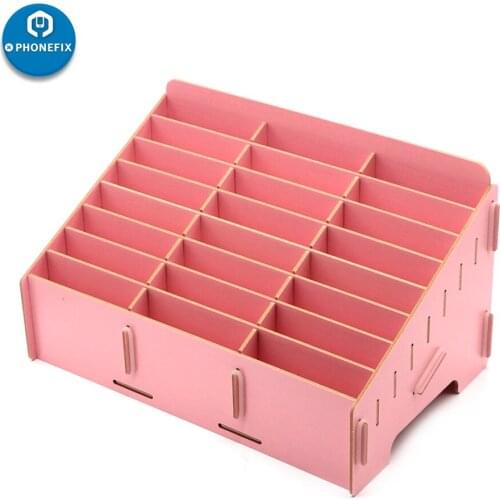 24 Grid Wooden Mobile Phone Storage Box Creative Desktop Office Meeting Cell Phone Rack Shop Display Three Colors