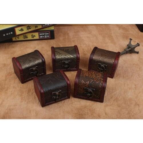 1PC Retro Small Wood Lock Box Storage Jewelry Bracelet Pearl Case Wooden Gift Holder Case Antique Old Design Vintage Box NA 001