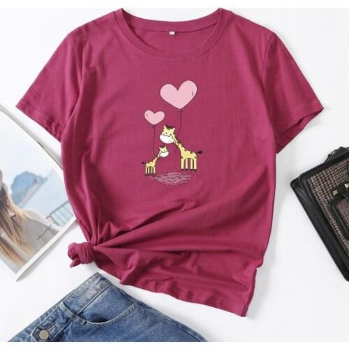 Mama Baby Giraffe Mommy Family Woman T-Shirt Short Sleeve T-Shirts Summer Tops for Women Cotton Graphic Tee Female Shirt Clothes