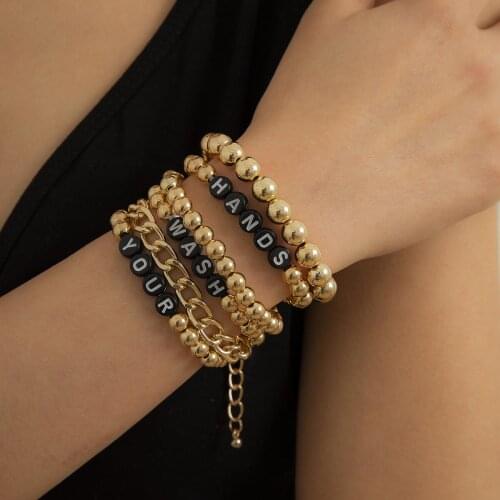 Trendy Hip Hop Multilayer CCB Beaded Bracelet Retro Atmospheric Acrylic Letter Bracelet European and American Style Jewelry 2021