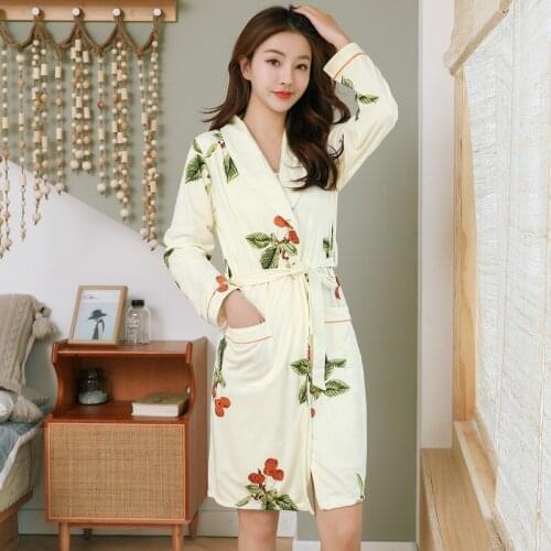 Milk silk double-sided print two-piece set long-sleeved home wear dressing gown