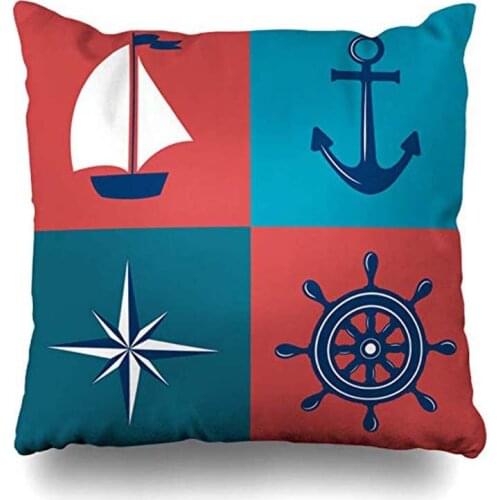 Throw Pillow Cover Vintage Blue Anchor Marine Nautical Adventure Navigation Boat Compass Cruise Equipment Design Decorative Pill