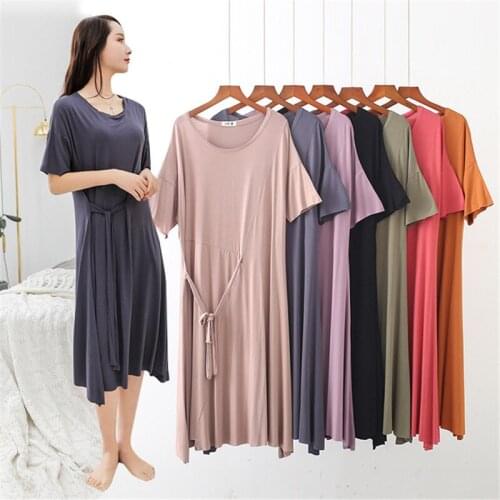 Nightdress sexy new Korean casual temperament plus size loose thin long dress modal over the knee skirt elastic soft nuisette