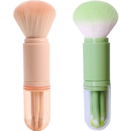 Portable Travel Makeup Brush Set 4 In 1 Makeup Brushes Eyebrow Shadow Foundation Blush Concealer Brush Telescopic Makeup Tools