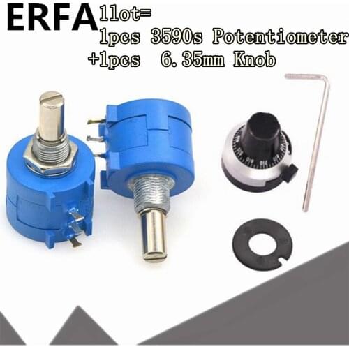 3590S-2 3590S 3590 Precision Multiturn Potentiometer 10 Ring Adjustable Resistor + 1PCS Turns Counting Dial Rotary 6.35mm Knob