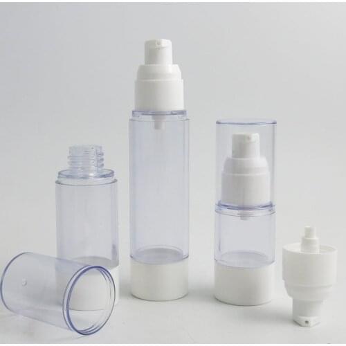 10 x 15ml 30ml 50ml Clear Airless White Pump Bottle Refillable Cosmetic Container Airless Cosmetic Essence Oil Lotion Packaging