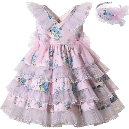 Pettigirl Kids Brithday Princess Pink Outfits Floral Dresses for Girls Tollder Summer Clothes 3 4 5 6 8 to 10 12 Years &Hairband