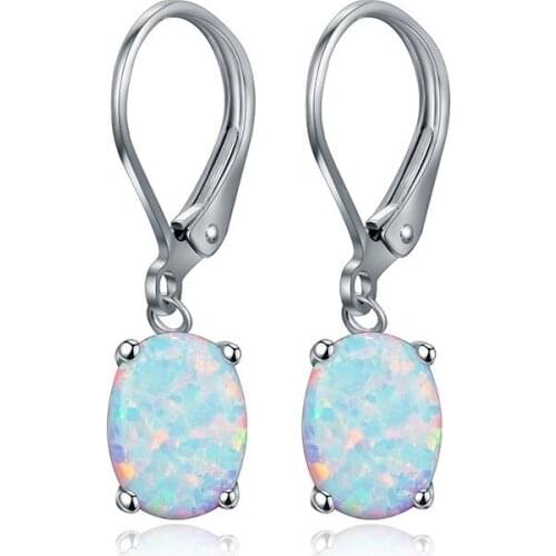 2021 Fashion Women Earrings Zirconia Inlay Ellipse Opal Stud Dangle Wedding Ear Stud For Lady Birthday Gift Jewelry