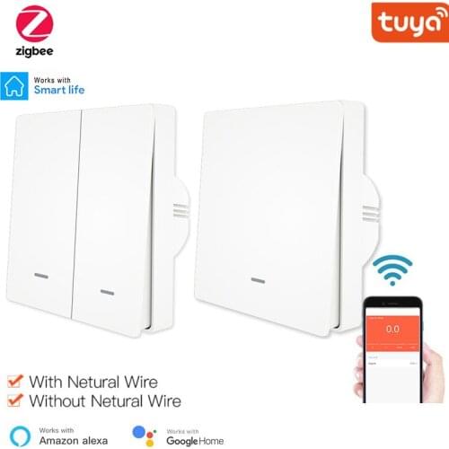 Tuya ZigBee Smart Light Switch With/without Neutral Wire No Capacitor Needed Smart Life 2/3 Way Works With Alexa Google 2mqtt