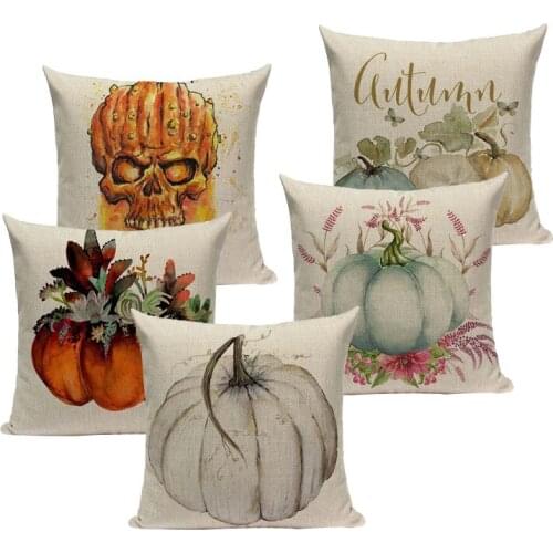 High Quality watercolor pumpkin Cushions Cover Heart Halloween Home Decor Linen Pillow Cover Car Sofa Throw Pillows Pillowcase