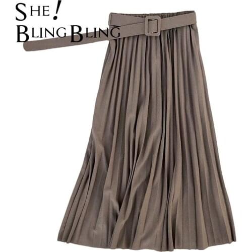 SheBlingBling Spring Autumn Fashion Womens High Waist Pleated Solid Color Half Length Elastic Skirt Promotions Lady Black Pink