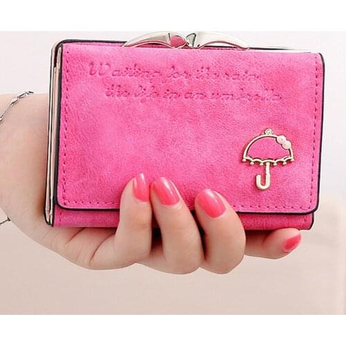 Women Carteira Umbrella Scrub Leather Clutch Trifold Wallet Money Bag Holder Purse Small Wallet female Short Wallet Credit Cards