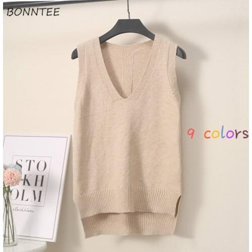Sweater Vest Women V-Neck Sleeveless Vintage BF Spring Knitted Sleeveless Solid Oversized Kawaii Popular Female Clothing Ulzzang
