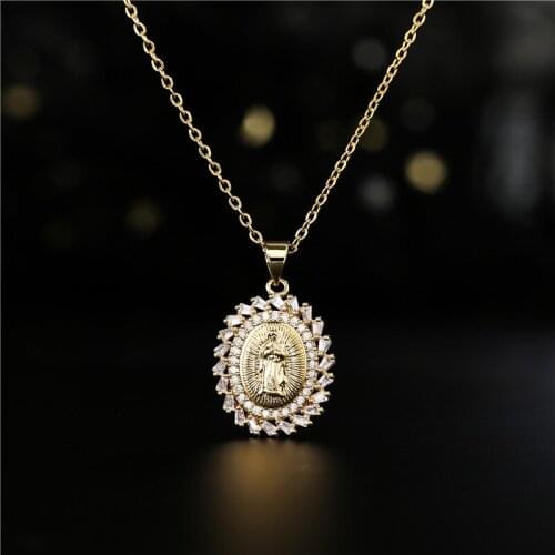 2021 New Hot Geometric Pendant Gold Color Virgin Mary Necklace For Women Choker Necklace Wholesale Party Zircon Jewelry