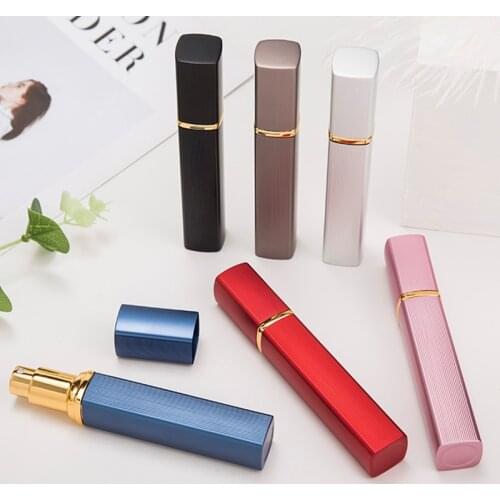 1pcs 6 color Metal Case Glass Tank Perfume Bottle Aluminum Nozzle Spray Refillable Bottle Parfum Cosmetic Glass Container 12ml