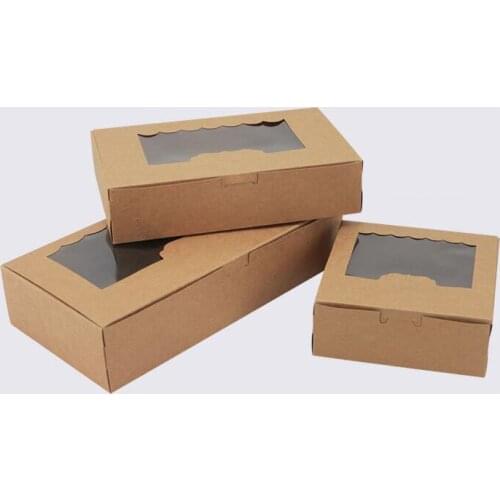 10Pcs Kraft Box Paper Cake Pvc Window Craft Jewelry Box, Packing Cardboard Box,Kraft Wedding Favors Gift Cookie Box For Candy