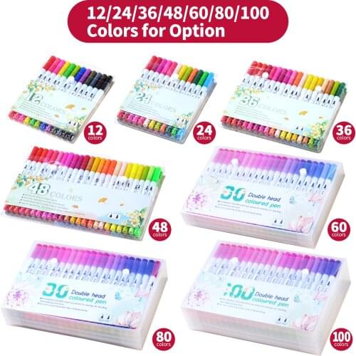 100 Colors Dual Tips Brush Pens Art Markers Brush and Fine Point Colored Pen for Children Adults Artists Drawing Coloring Books